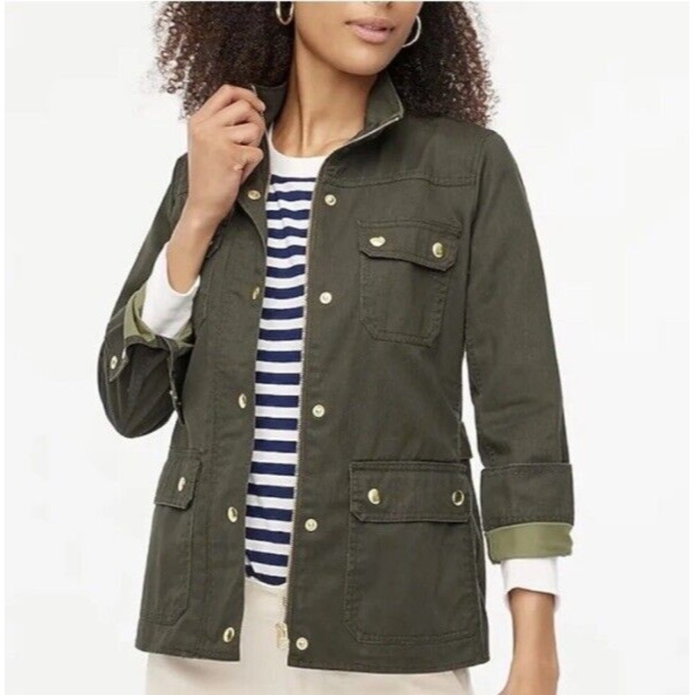 J. Crew Resin Coated Twill Field Olive Green Jacket XS Women’s - Picture 1 of 15
